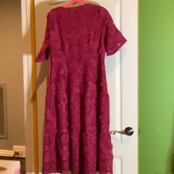NWT ABBY GLASS medium raspberry floral appliqué dress mid length p2p 19💕 - Picture 4 of 7